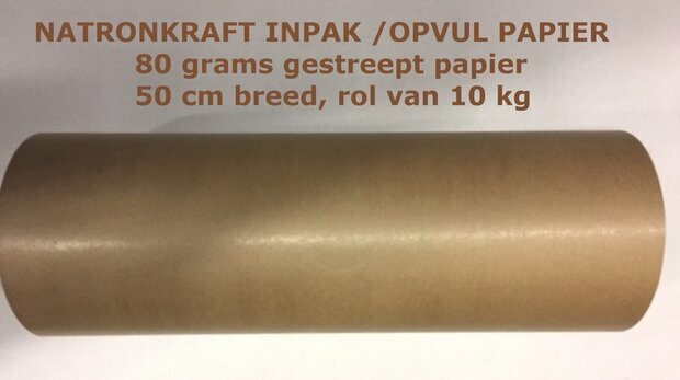 Natronkraft gestreept bruin inpakpapier, rol van 50 cm breed